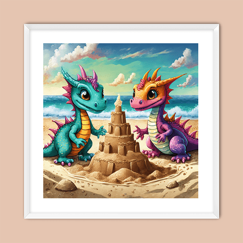 Baby Dragons at the Beach - Art Print - Metal Poster - Canvas Wrap - Premium Framed Art Print