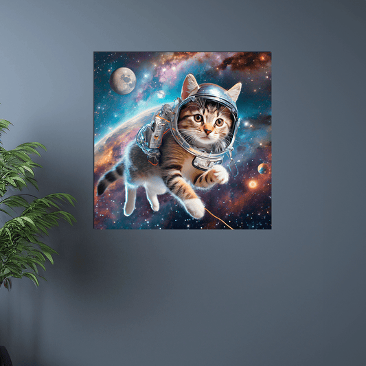 Space Kitty Chasing Cosmic String - Metal Poster - Premium Metal Poster
