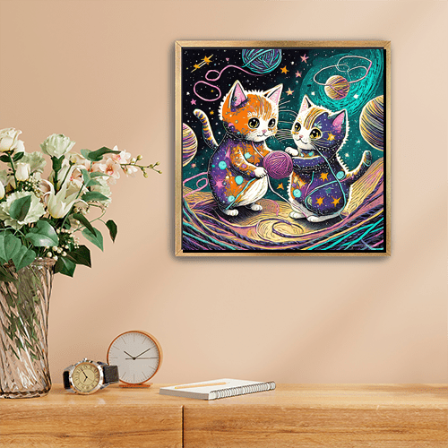 Cosmic Kittens Play with Space Yarn - Art Print - Metal Poster - Canvas Wrap - Premium Framed Art Print