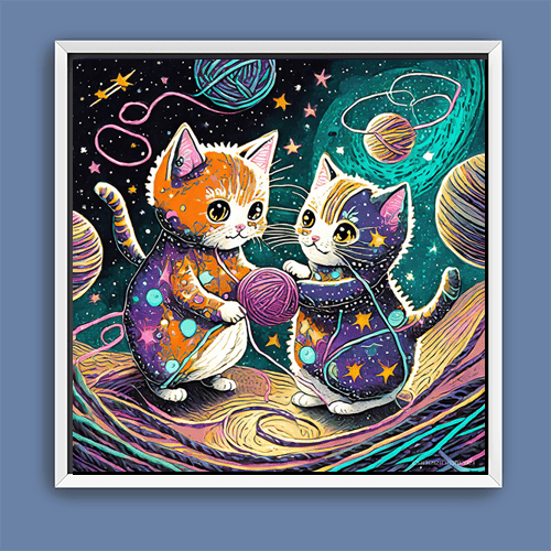 Cosmic Kittens Play with Space Yarn - Art Print - Metal Poster - Canvas Wrap - Premium Framed Art Print