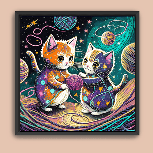 Cosmic Kittens Play with Space Yarn - Art Print - Metal Poster - Canvas Wrap - Premium Framed Art Print