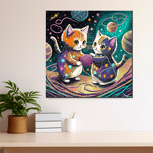 Cosmic Kittens Play with Space Yarn - Art Print - Metal Poster - Canvas Wrap - Premium Framed Art Print