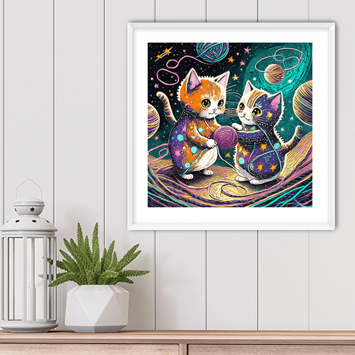 Cosmic Kittens Play with Space Yarn - Art Print - Metal Poster - Canvas Wrap - Premium Framed Art Print