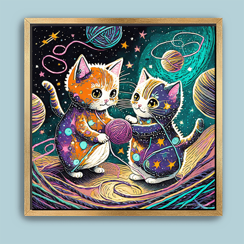 Cosmic Kittens Play with Space Yarn - Art Print - Metal Poster - Canvas Wrap - Premium Framed Art Print