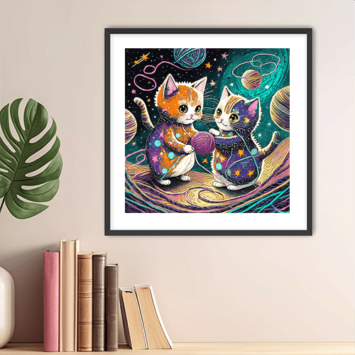 Cosmic Kittens Play with Space Yarn - Art Print - Metal Poster - Canvas Wrap - Premium Framed Art Print