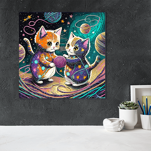 Cosmic Kittens Play with Space Yarn - Art Print - Metal Poster - Canvas Wrap - Premium Framed Art Print