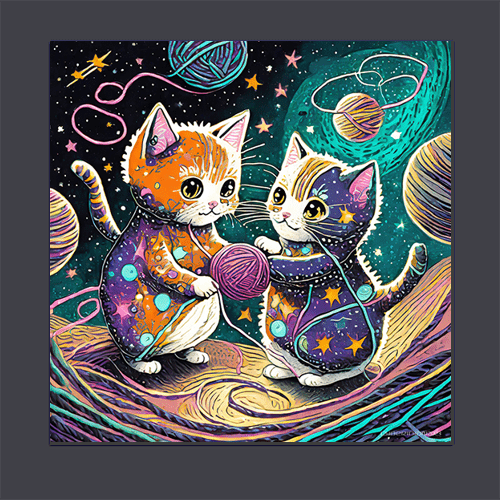 Cosmic Kittens Play with Space Yarn - Art Print - Metal Poster - Canvas Wrap - Premium Framed Art Print