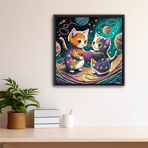 Cosmic Kittens Play with Space Yarn - Art Print - Metal Poster - Canvas Wrap - Premium Framed Art Print