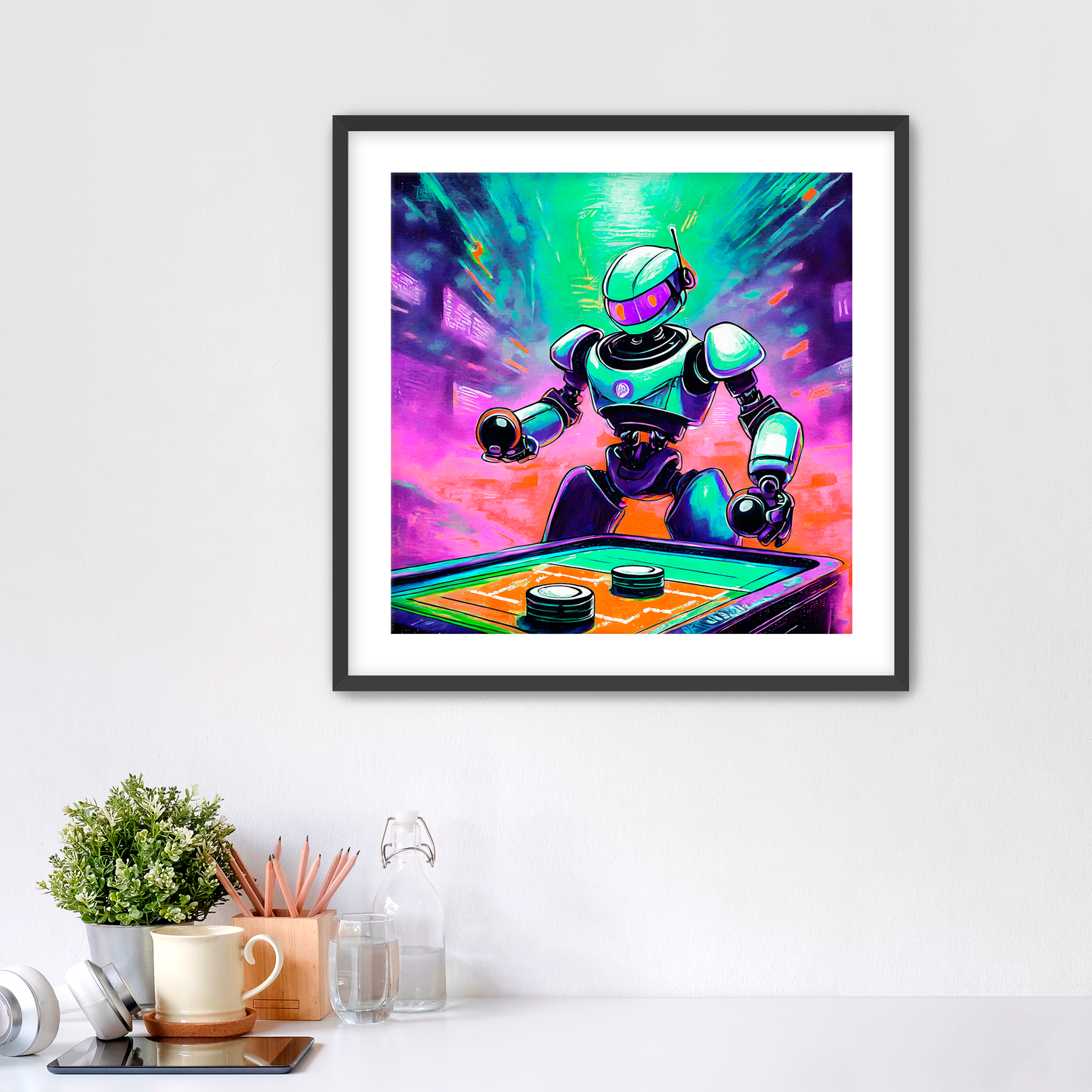 Cyberbot Air Hockey Champ - Art Print Framed - Premium Framed Art Print