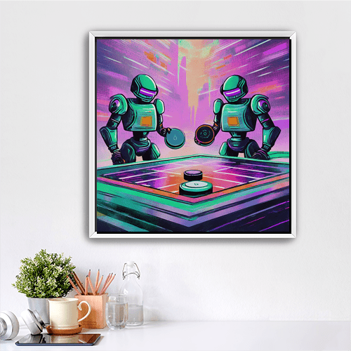 Cyberbots Play Air Hockey - Art Print - Metal Poster - Canvas Wrap - Premium Framed Art Print