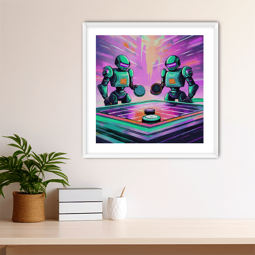 Cyberbots Play Air Hockey - Art Print - Metal Poster - Canvas Wrap - Premium Framed Art Print