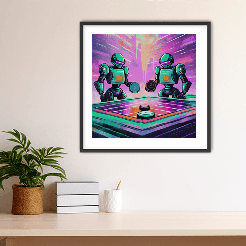 Cyberbots Play Air Hockey - Art Print - Metal Poster - Canvas Wrap - Premium Framed Art Print