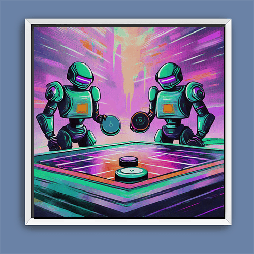 Cyberbots Play Air Hockey - Art Print - Metal Poster - Canvas Wrap - Premium Framed Art Print