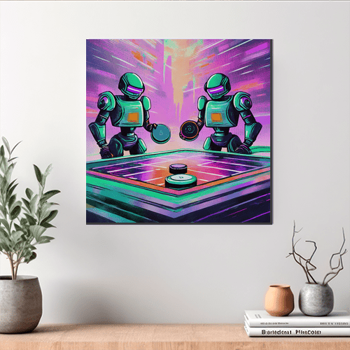 Cyberbots Play Air Hockey - Art Print - Metal Poster - Canvas Wrap - Premium Framed Art Print