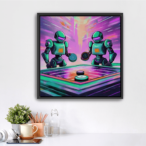 Cyberbots Play Air Hockey - Art Print - Metal Poster - Canvas Wrap - Premium Framed Art Print