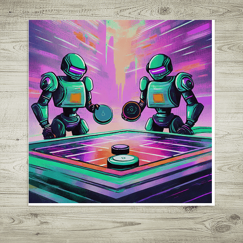 Cyberbots Play Air Hockey - Art Print - Metal Poster - Canvas Wrap - Premium Framed Art Print