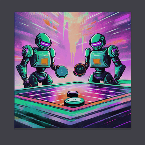 Cyberbots Play Air Hockey - Art Print - Metal Poster - Canvas Wrap - Premium Framed Art Print