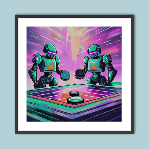 Cyberbots Play Air Hockey - Art Print - Metal Poster - Canvas Wrap - Premium Framed Art Print