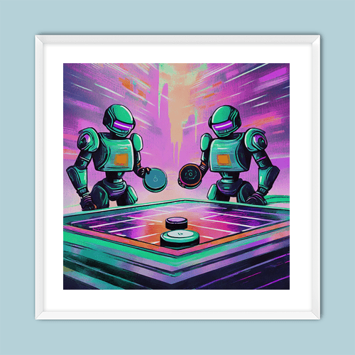 Cyberbots Play Air Hockey - Art Print - Metal Poster - Canvas Wrap - Premium Framed Art Print