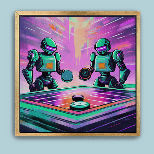 Cyberbots Play Air Hockey - Art Print - Metal Poster - Canvas Wrap - Premium Framed Art Print