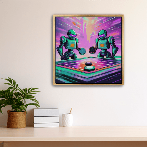 Cyberbots Play Air Hockey - Art Print - Metal Poster - Canvas Wrap - Premium Framed Art Print