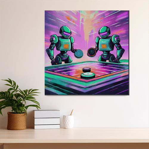 Cyberbots Play Air Hockey - Art Print - Metal Poster - Canvas Wrap - Premium Framed Art Print