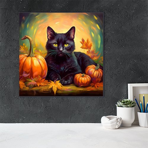 Fall Black Cat - Art Print - Metal Poster - Canvas Wrap - Premium Framed Art Print