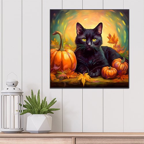 Fall Black Cat - Art Print - Metal Poster - Canvas Wrap - Premium Framed Art Print