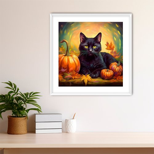 Fall Black Cat - Art Print - Metal Poster - Canvas Wrap - Premium Framed Art Print