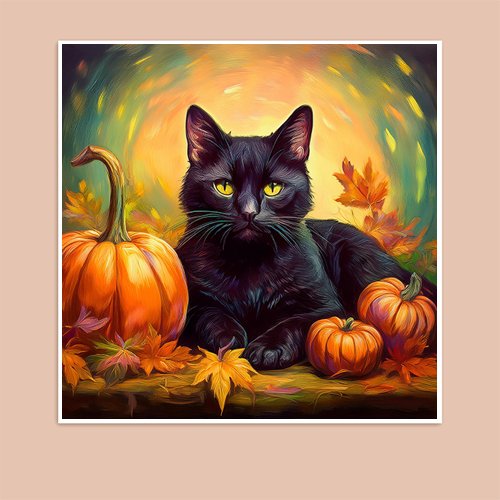 Fall Black Cat - Art Print - Metal Poster - Canvas Wrap - Premium Framed Art Print