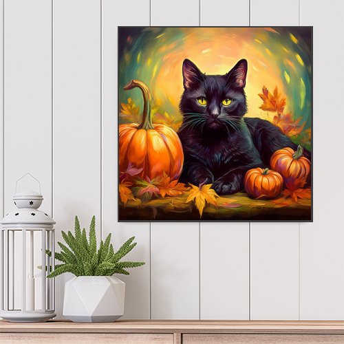 Fall Black Cat - Art Print - Metal Poster - Canvas Wrap - Premium Framed Art Print