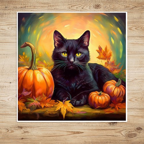 Fall Black Cat - Art Print - Metal Poster - Canvas Wrap - Premium Framed Art Print