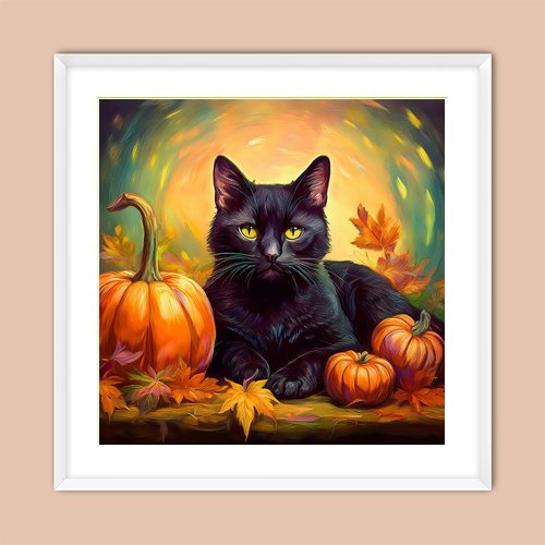 Fall Black Cat - Art Print - Metal Poster - Canvas Wrap - Premium Framed Art Print