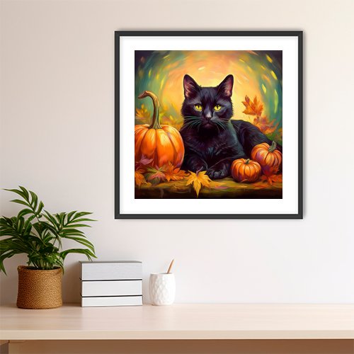 Fall Black Cat - Art Print - Metal Poster - Canvas Wrap - Premium Framed Art Print