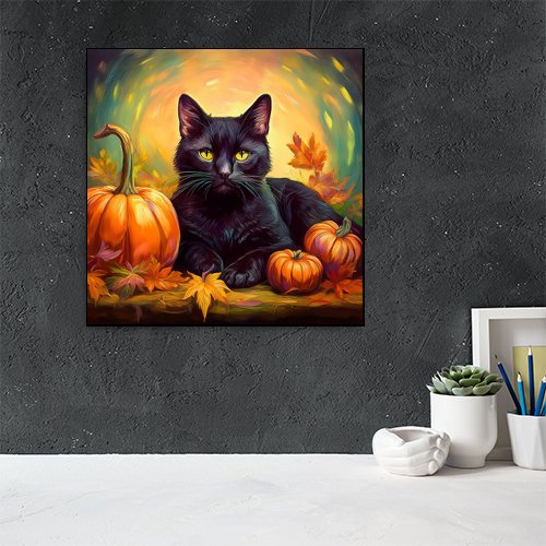 Fall Black Cat - Art Print - Metal Poster - Canvas Wrap - Premium Framed Art Print