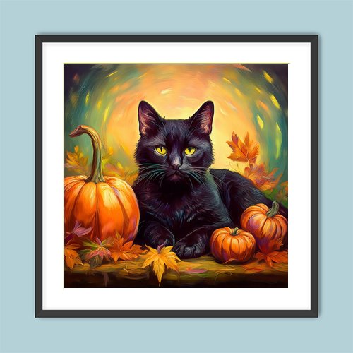 Fall Black Cat - Art Print - Metal Poster - Canvas Wrap - Premium Framed Art Print