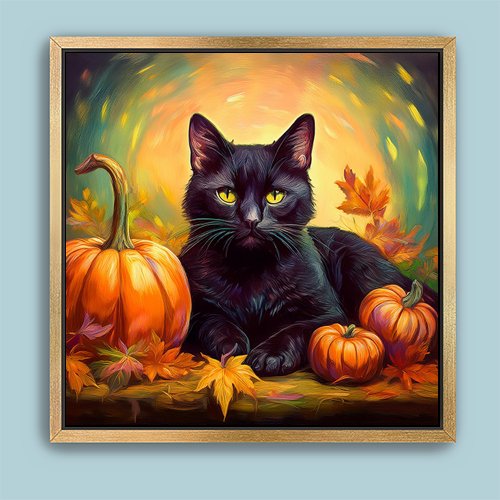 Fall Black Cat - Art Print - Metal Poster - Canvas Wrap - Premium Framed Art Print