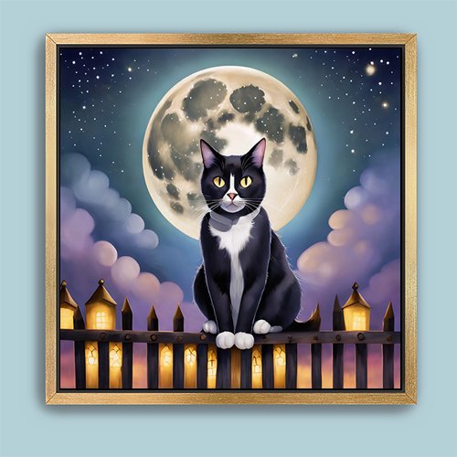 Full Moon Cat - Art Print - Metal Poster - Canvas Wrap - Premium Framed Art Print