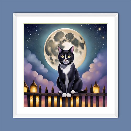 Full Moon Cat - Art Print - Metal Poster - Canvas Wrap - Premium Framed Art Print