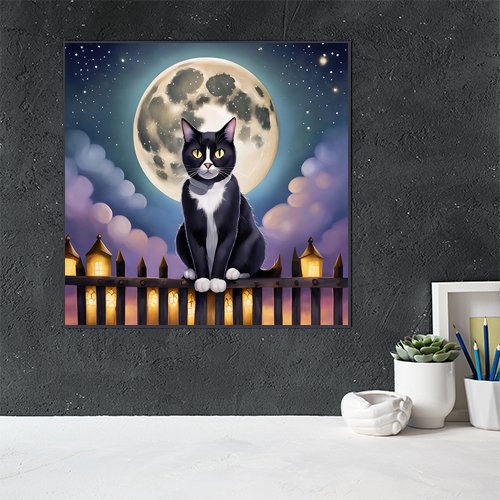 Full Moon Cat - Art Print - Metal Poster - Canvas Wrap - Premium Framed Art Print