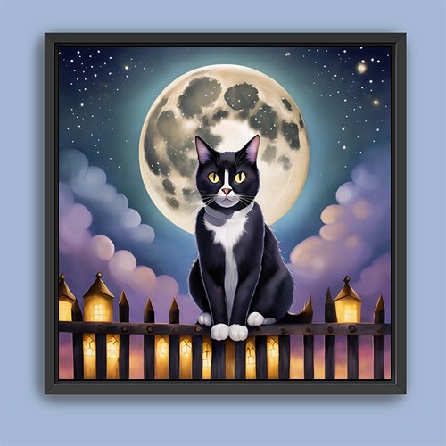 Full Moon Cat - Art Print - Metal Poster - Canvas Wrap - Premium Framed Art Print