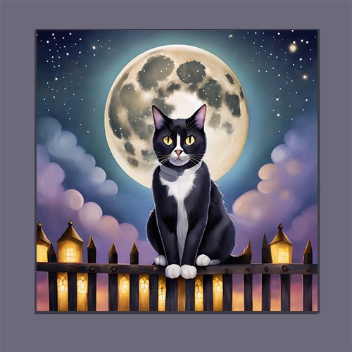 Full Moon Cat - Art Print - Metal Poster - Canvas Wrap - Premium Framed Art Print