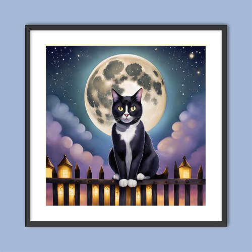 Full Moon Cat - Art Print - Metal Poster - Canvas Wrap - Premium Framed Art Print