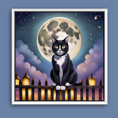 Full Moon Cat - Art Print - Metal Poster - Canvas Wrap - Premium Framed Art Print