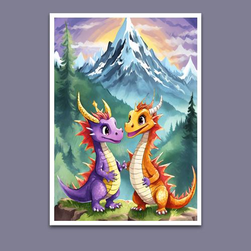 Greeting Card - Baby Dragons Mountains - Premium Greeting Card