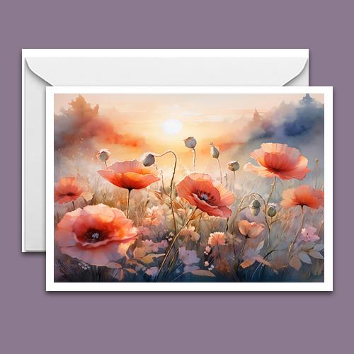 Greeting Card - Poppies at Sunset - Premium Greeting Card