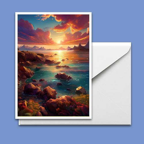 Greeting Card - Rock Beach at Sunset - Premium Greeting Card