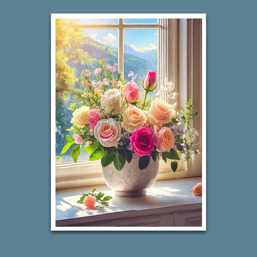 Greeting Card - Roses in the Window - Premium Greeting Card