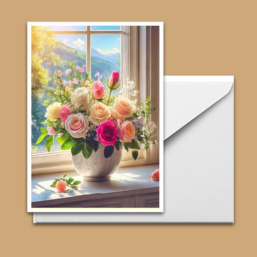 Greeting Card - Roses in the Window - Premium Greeting Card