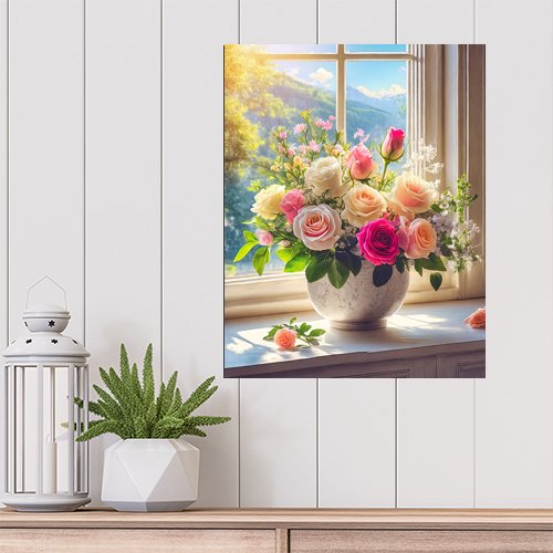 Roses in the Window - Art Print - Metal Poster - Canvas Wrap - Premium Framed Art Print